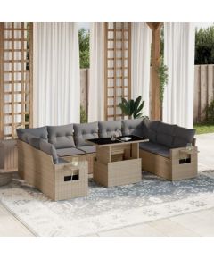 vidaXL 10-cz. zestaw mebli ogrodowych z poduszkami, beżowy, polirattan Dārza mēbeļu komplekti