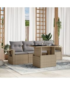 vidaXL 5-cz. zestaw mebli ogrodowych z poduszkami, beżowy, polirattan Dārza mēbeļu komplekti