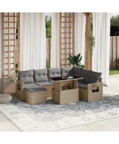 vidaXL 8-cz. zestaw mebli ogrodowych z poduszkami, beżowy, polirattan Dārza mēbeļu komplekti