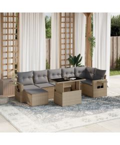 vidaXL 8-cz. zestaw mebli ogrodowych z poduszkami, beżowy, polirattan Dārza mēbeļu komplekti