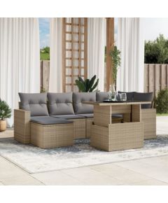 vidaXL 7-cz. zestaw wypoczynkowy do ogrodu, z poduszkami, beżowy Dārza mēbeļu komplekti