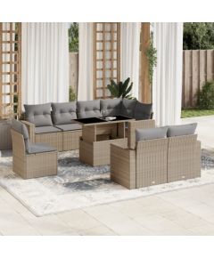 vidaXL 9-cz. zestaw mebli ogrodowych z poduszkami, beżowy, polirattan Dārza mēbeļu komplekti