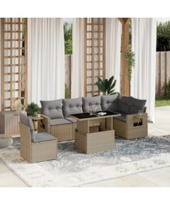 vidaXL 7-cz. zestaw wypoczynkowy do ogrodu, z poduszkami, beżowy Dārza mēbeļu komplekti