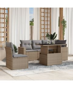 vidaXL 6-cz. zestaw mebli ogrodowych z poduszkami, beżowy, polirattan Dārza mēbeļu komplekti