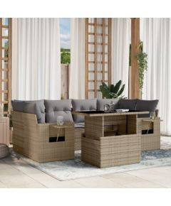 vidaXL 7-cz. zestaw wypoczynkowy do ogrodu, z poduszkami, beżowy Dārza mēbeļu komplekti