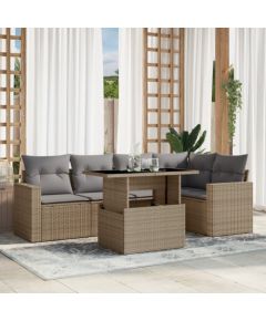 vidaXL 6-cz. zestaw mebli ogrodowych z poduszkami, beżowy, polirattan Dārza mēbeļu komplekti