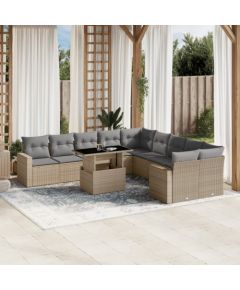 vidaXL 11-cz. zestaw mebli ogrodowych z poduszkami, beżowy, polirattan Dārza mēbeļu komplekti