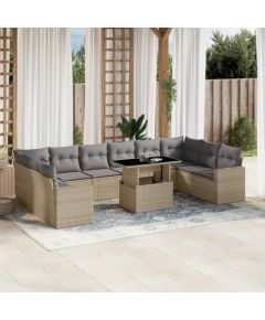 vidaXL 11-cz. zestaw mebli ogrodowych z poduszkami, beżowy, polirattan Dārza mēbeļu komplekti