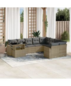 vidaXL 10-cz. zestaw mebli ogrodowych z poduszkami, beżowy, polirattan Dārza mēbeļu komplekti