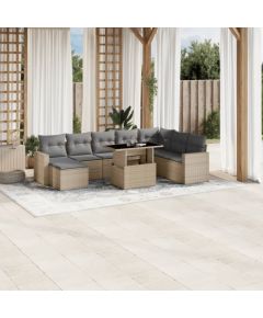 vidaXL 9-cz. zestaw mebli ogrodowych z poduszkami, beżowy, polirattan Dārza mēbeļu komplekti