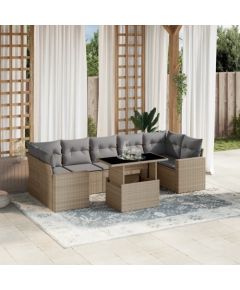 vidaXL 8-cz. zestaw mebli ogrodowych z poduszkami, beżowy, polirattan Dārza mēbeļu komplekti