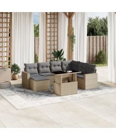 vidaXL 8-cz. zestaw mebli ogrodowych z poduszkami, beżowy, polirattan Dārza mēbeļu komplekti