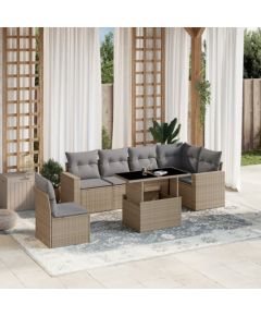 vidaXL 7-cz. zestaw wypoczynkowy do ogrodu, z poduszkami, beżowy Dārza mēbeļu komplekti