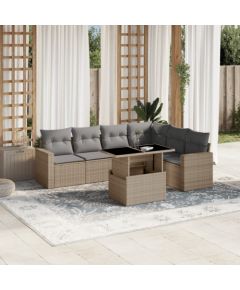 vidaXL 7-cz. zestaw wypoczynkowy do ogrodu, z poduszkami, beżowy Dārza mēbeļu komplekti