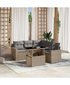 vidaXL 6-cz. zestaw mebli ogrodowych z poduszkami, beżowy, polirattan Dārza mēbeļu komplekti