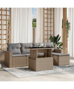 vidaXL 6-cz. zestaw mebli ogrodowych z poduszkami, beżowy, polirattan Dārza mēbeļu komplekti