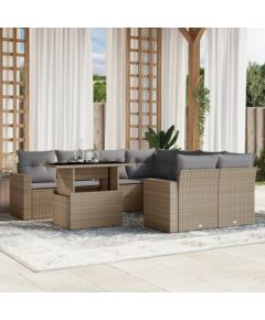 vidaXL 9-cz. zestaw mebli ogrodowych z poduszkami, beżowy, polirattan Dārza mēbeļu komplekti