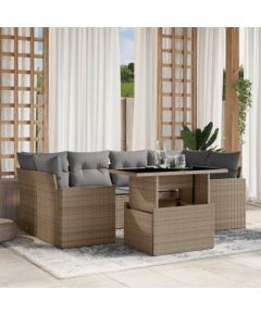 vidaXL 7-cz. zestaw wypoczynkowy do ogrodu, z poduszkami, beżowy Dārza mēbeļu komplekti