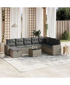 vidaXL 9-cz. zestaw mebli ogrodowych, poduszki, jasnoszary polirattan Dārza mēbeļu komplekti