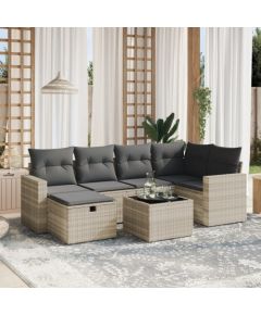 vidaXL 7-cz. zestaw wypoczynkowy do ogrodu, z poduszkami, jasnoszary Dārza mēbeļu komplekti