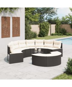 vidaXL 3-cz. zestaw mebli ogrodowych z półokrągłą sofą, czarny Dārza mēbeļu komplekti