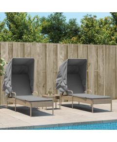 vidaXL Leżaki z zadaszeniem i stolikiem, 2 szt., beżowe, polirattan Шезлонги и пляжные стулья