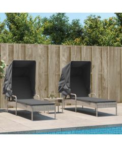 vidaXL Leżaki z zadaszeniem i stolikiem, 2 szt, jasnoszare, polirattan Шезлонги и пляжные стулья