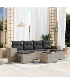 vidaXL 7-cz. zestaw wypoczynkowy do ogrodu, z poduszkami, jasnoszary Dārza mēbeļu komplekti