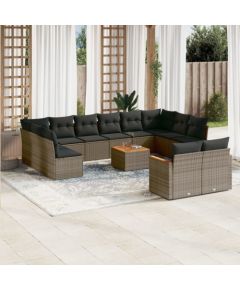 vidaXL 13-cz. zestaw mebli ogrodowych z poduszkami, szary, polirattan Dārza mēbeļu komplekti