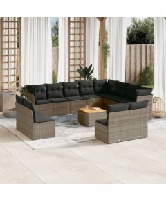 vidaXL 13-cz. zestaw mebli ogrodowych z poduszkami, szary, polirattan Dārza mēbeļu komplekti