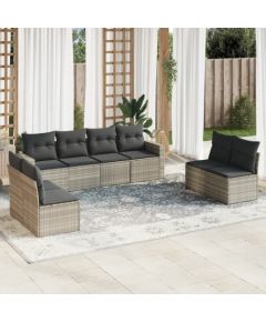 vidaXL 9-cz. zestaw mebli ogrodowych, poduszki, jasnoszary polirattan Dārza mēbeļu komplekti