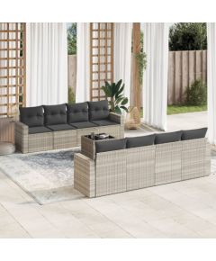 vidaXL 9-cz. zestaw mebli ogrodowych, poduszki, jasnoszary polirattan Dārza mēbeļu komplekti