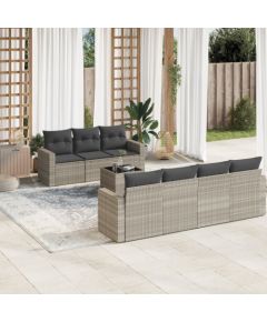 vidaXL 8-cz. zestaw mebli ogrodowych, poduszki, jasnoszary polirattan Dārza mēbeļu komplekti