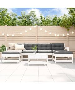 vidaXL 7-cz. zestaw mebli ogrodowych, biały, lite drewno sosnowe Dārza mēbeļu komplekti