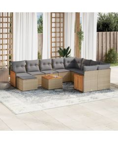 vidaXL 11-częściowy zestaw mebli ogrodowych z poduszkami, beżowy, polirattan Dārza mēbeļu komplekti