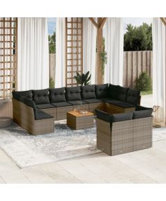 vidaXL 13-cz. zestaw mebli ogrodowych z poduszkami, szary, polirattan Dārza mēbeļu komplekti