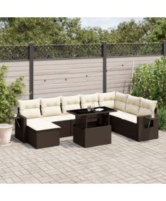 vidaXL vidaXL 9-cz. zestaw mebli ogrodowych z poduszkami, brązowy, polirattan Dārza mēbeļu komplekti