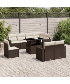 vidaXL vidaXL 9-cz. zestaw mebli ogrodowych z poduszkami, brązowy, polirattan Dārza mēbeļu komplekti