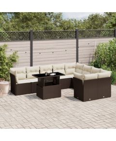 vidaXL vidaXL 10-cz. zestaw mebli ogrodowych z poduszkami, brązowy polirattan Dārza mēbeļu komplekti