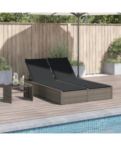 vidaXL Podwójna leżanka z poduszkami, szara, polirattan Шезлонги и пляжные стулья
