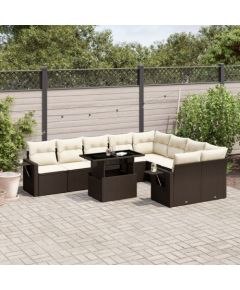 vidaXL vidaXL 10-cz. zestaw mebli ogrodowych z poduszkami, brązowy polirattan Dārza mēbeļu komplekti