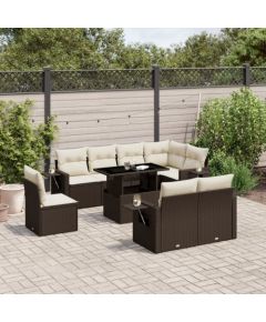 vidaXL vidaXL 9-cz. zestaw mebli ogrodowych z poduszkami, brązowy, polirattan Dārza mēbeļu komplekti