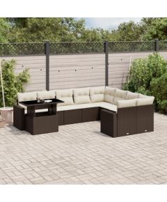 vidaXL vidaXL 10-cz. zestaw mebli ogrodowych z poduszkami, brązowy polirattan Dārza mēbeļu komplekti