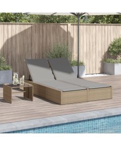 vidaXL vidaXL Podwójna leżanka z poduszkami, beżowa, polirattan Шезлонги и пляжные стулья