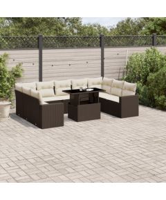 vidaXL vidaXL 10-cz. zestaw mebli ogrodowych z poduszkami, brązowy polirattan Dārza mēbeļu komplekti