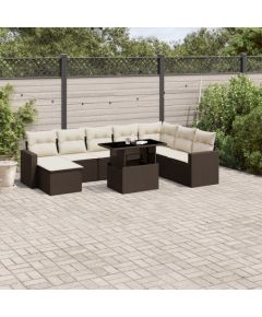 vidaXL vidaXL 9-cz. zestaw mebli ogrodowych z poduszkami, brązowy, polirattan Dārza mēbeļu komplekti
