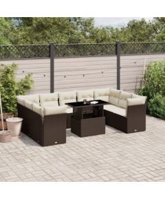 vidaXL vidaXL 10-cz. zestaw mebli ogrodowych z poduszkami, brązowy polirattan Dārza mēbeļu komplekti