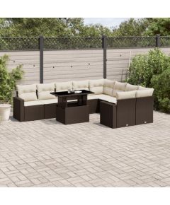 vidaXL vidaXL 10-cz. zestaw mebli ogrodowych z poduszkami, brązowy polirattan Dārza mēbeļu komplekti