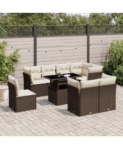 vidaXL vidaXL 9-cz. zestaw mebli ogrodowych z poduszkami, brązowy, polirattan Dārza mēbeļu komplekti