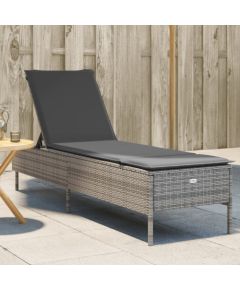 vidaXL vidaXL Leżak z poduszką, szary, polirattan Шезлонги и пляжные стулья